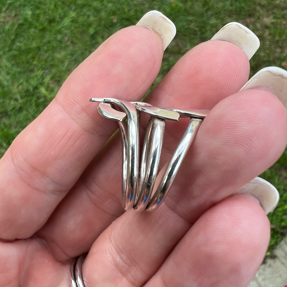 Sterling Silver MEXICO Freeform Weave Tapered Three Layered Band Ring - Picture 12 of 17